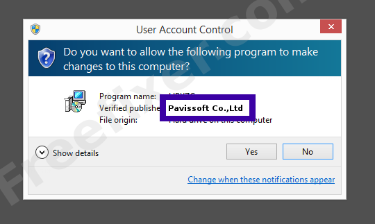 Screenshot where Pavissoft Co.,Ltd appears as the verified publisher in the UAC dialog